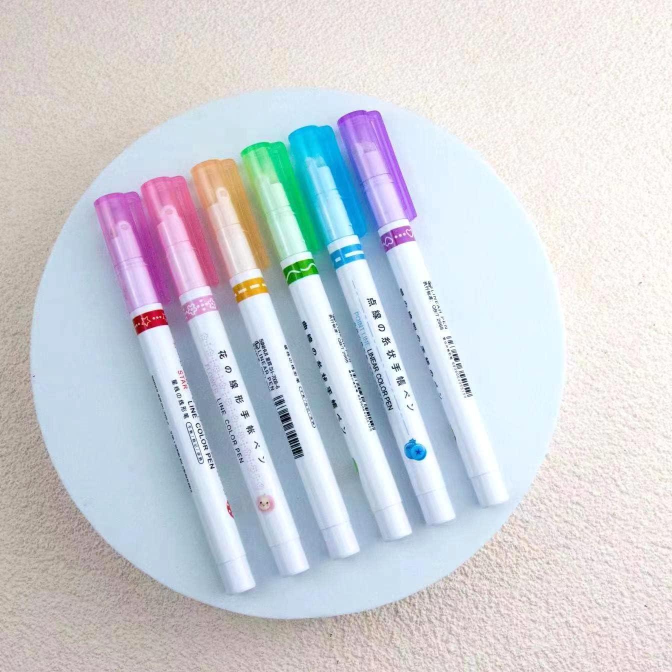 Linear Roller Color Pens Highlighters with 6 Different Curve Shapes (Set of 6)